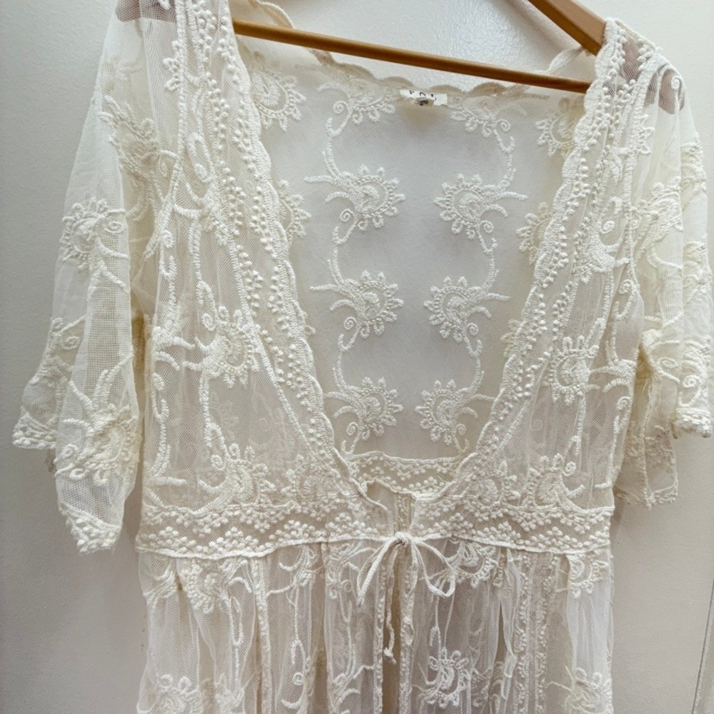 Cream Lace Sheer Embroidered Duster Cardigan Womens M/L Romantic Boho Goth Fairy - Picture 3 of 9